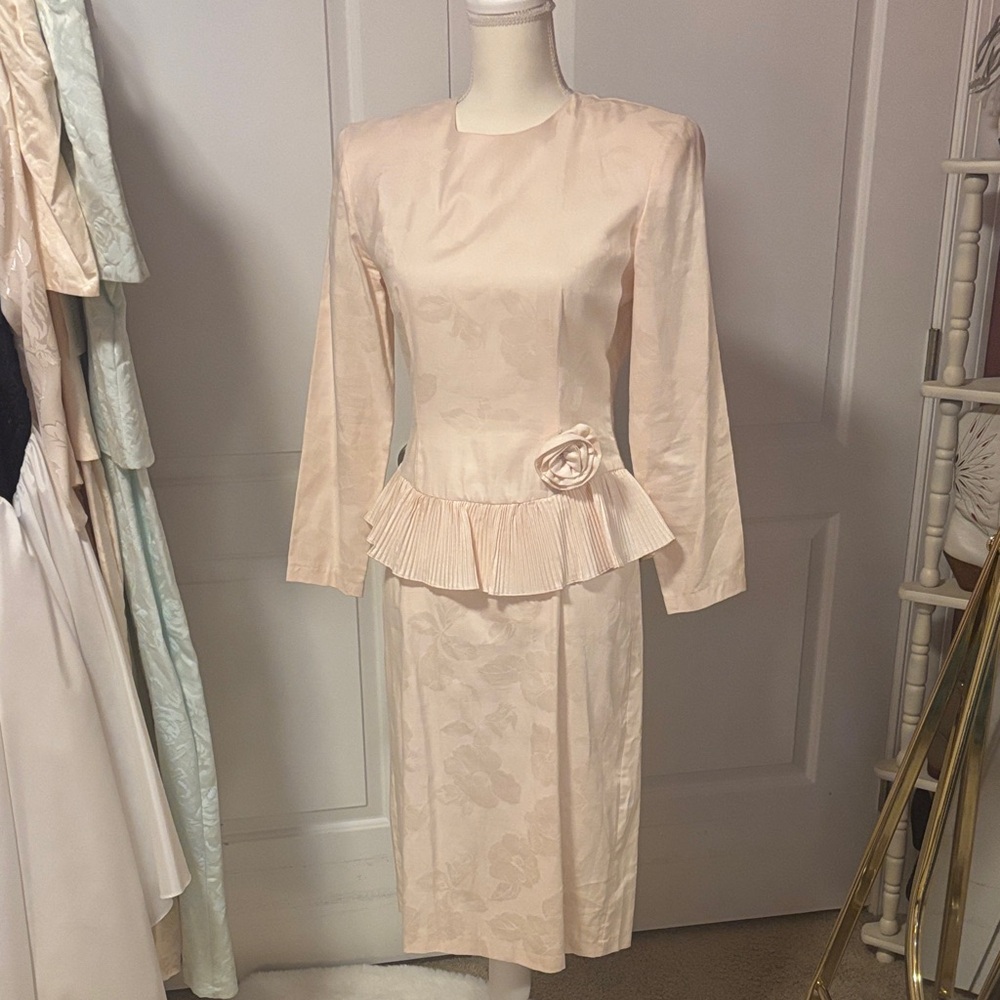 80s vintage drop waist dress with rosette